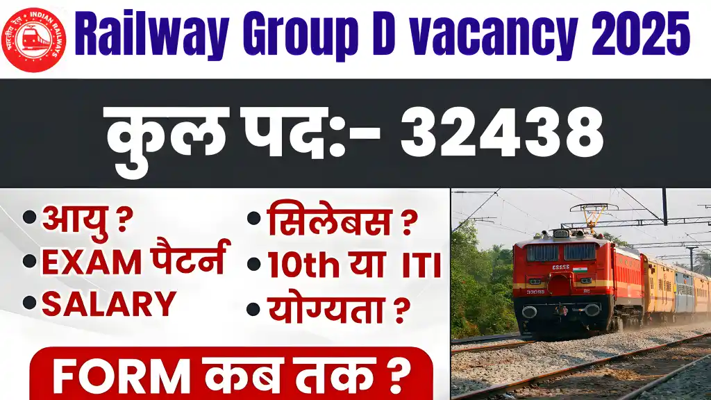 10वीं पास के लिए रेलवे की शानदार नौकरी Railway Group D में 32,000+ पदों पर भर्ती - जानें आवेदन की प्रक्रिया, योग्यता और जरूरी तारीखें।
